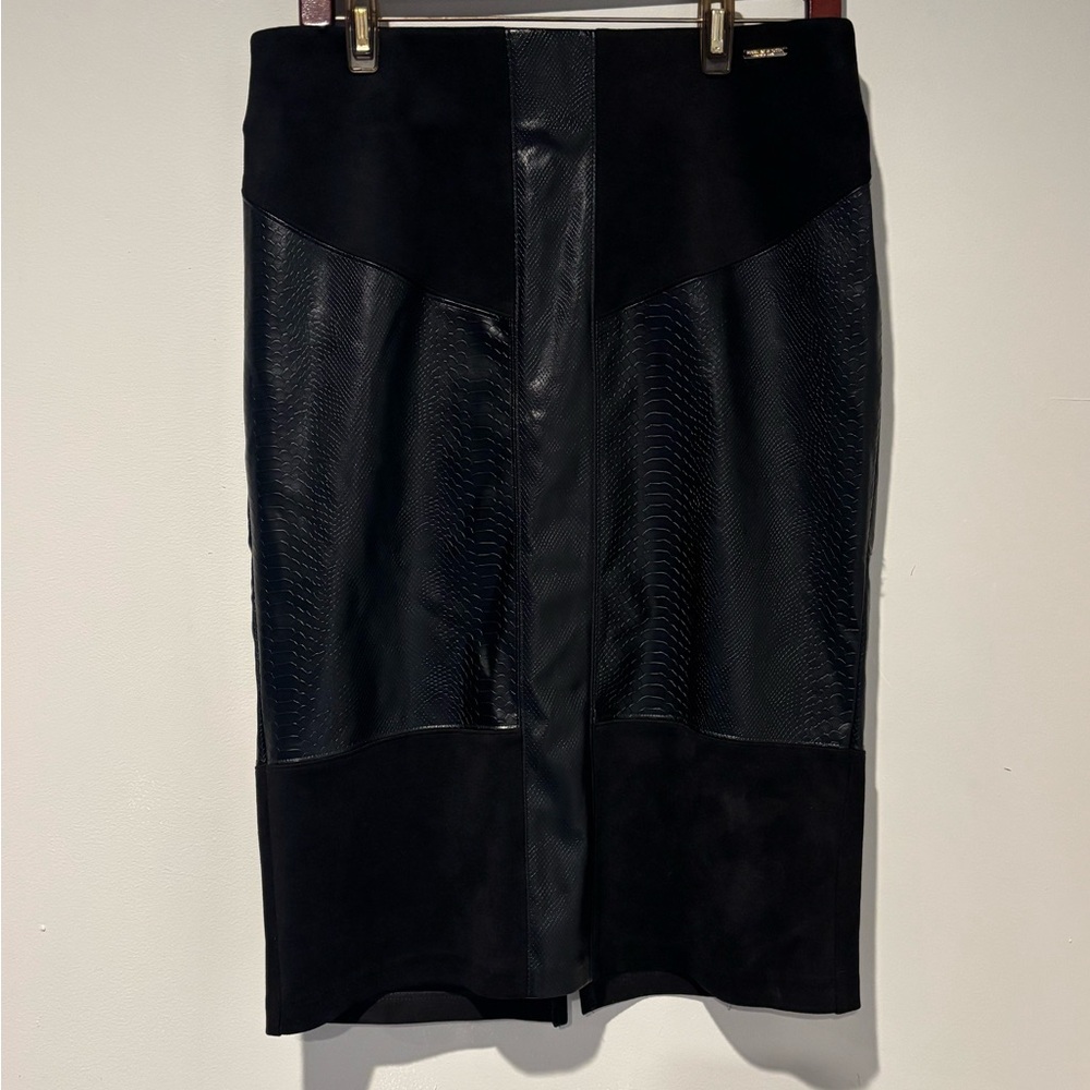 Marc New York Black Faux Leather Textured Pencil Skirt